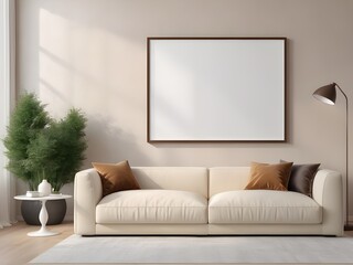 Mockup poster frame on the wall of modern living room, interior mockup with house background, frame mockup