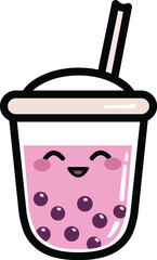 Happy bubble tea character in a kawaii style