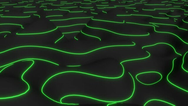 Cyber landscape green curve glow lines big data analyzes 4k