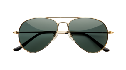 A glamorous pair of sunglasses resting on a pristine white background