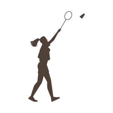 Silhouette of a Girl with a racket in action on an isolated background.