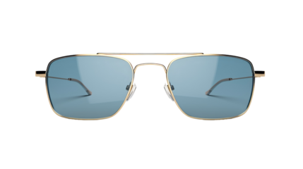 A pair of sleek sunglasses resting on a clean white background