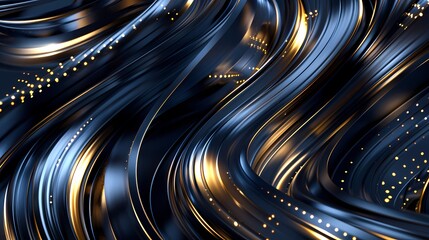 Digital black gold metal curve lines abstract poster web page PPT background