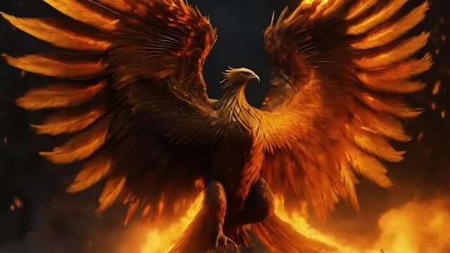 Phoenix, bird made of fire over dark background