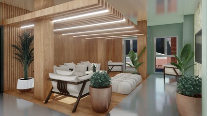 Diseño interior de una sála de espera 