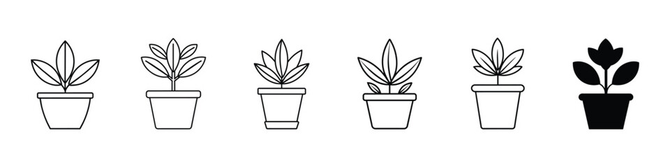 gardening vector icon, Potted plant outline icon. plant pot icon glyph vector. nature icon isolated on white background, Icon of a potted plant.