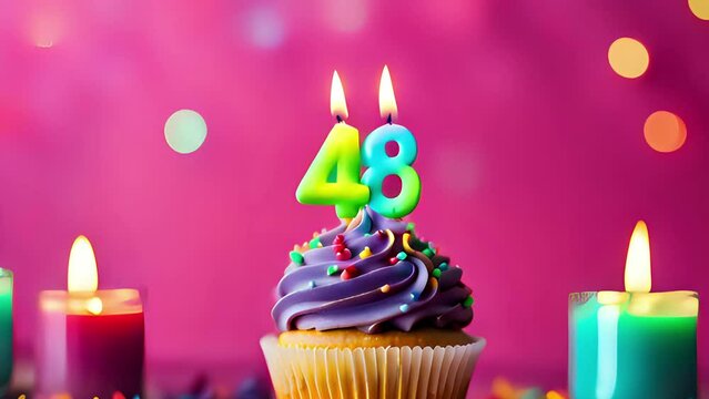 Timlapse with fast sequence of birthday cupcake. Fourty eight years celbration. 48 Happy birthday animation. forty-eighth anniversary