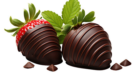 Two luscious chocolate-covered strawberries sit side by side, enticing with their decadent allure