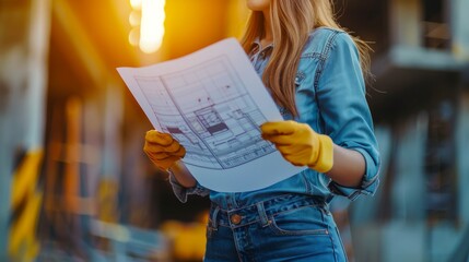 Construction Worker Holding Blueprint
