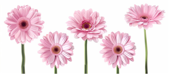 A collection of five Gerbera daisies arranged in various angles for dynamic composition