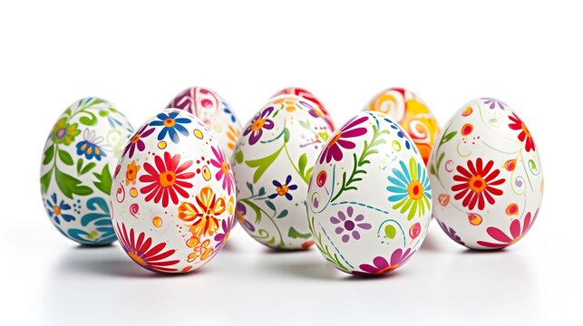 Colorful eggs with copyspace on white background. Easter egg concept, Spring holiday