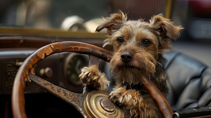 With a determined look in its eyes, the dog assumes the role of driver, proving that even our furry friends can master the art of motoring
