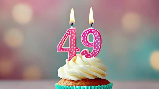 Timlapse with fast sequence of birthday cupcake. Fourty nine years celbration. 49 Happy birthday animation. forty-ninth anniversary