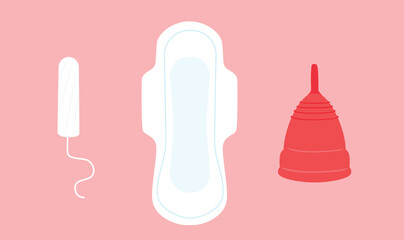 Tampon, pad and menstrual cup. Feminine hygiene - 773858700
