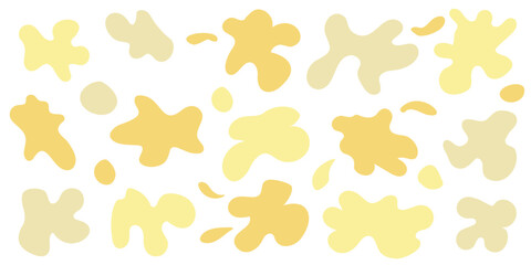 Set of organic irregular blob shapes. Yellow random deform spot fluid circle Isolated on white background. Organic amoeba Doodle drops Retro vector elements. Abstract rounded forms Vector illustration - obrazy, fototapety, plakaty