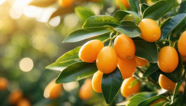 Summer Serenity: A Close-Up of Ripe Kumquats on the Branch"