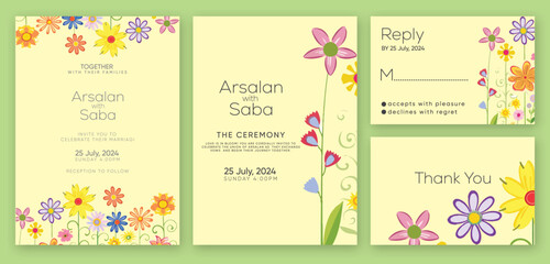 Fototapeta na wymiar a wedding invitation for a wedding with flowers and the words the wedding on the bottom.
