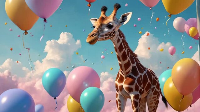 Cute cartoon giraffe with balloons