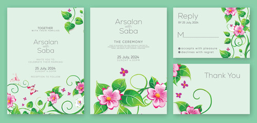 a wedding invitation for a wedding ceremony with flowers and leaves.