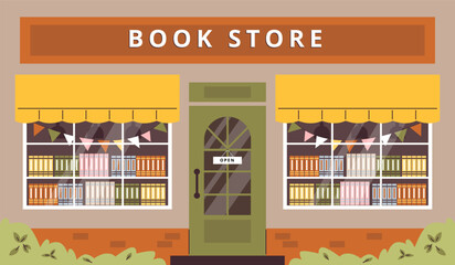 Welcoming bookstore facade vector illustration