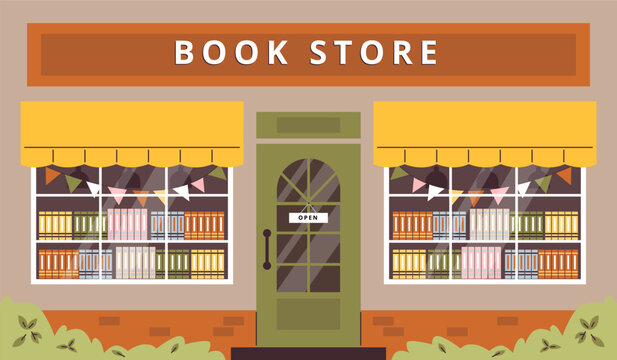 Welcoming bookstore facade vector illustration