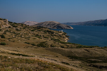 Fototapeta na wymiar Landscape with a part of Mediterranean Sea seen from Pag Island