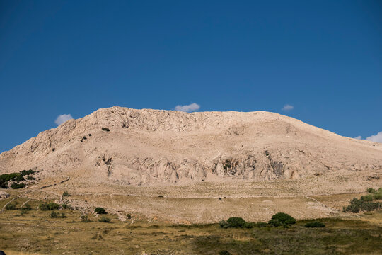 Hilly landscape of the croatian island of Pag on the Mediterranean Sea