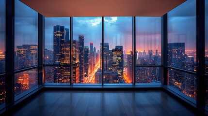 Fototapeta na wymiar Night Cityscape View From Room