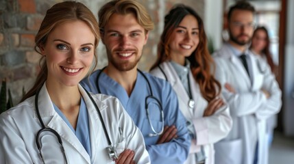 Group of Doctors Standing in Hospital - obrazy, fototapety, plakaty
