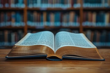 Obraz premium Open book on the table. Education, reading and knowledge is banner backagrund. Study at university or school concept, Bright color, ultra realistic with generative ai