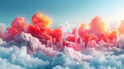 Futuristic Cloud Cityscape with Vibrant Sunset Hues Illustration