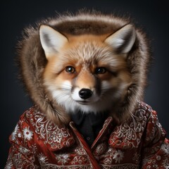 Naklejka premium Fox Wearing Jacket