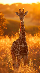 a sun-kissed savanna, where Giraffes gracefully roam the golden plains