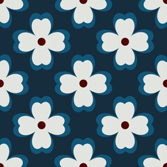 Blue white floral seamless background with flowers..Abstract, repeating regular pattern for print. .Graphic design with regular shapes.