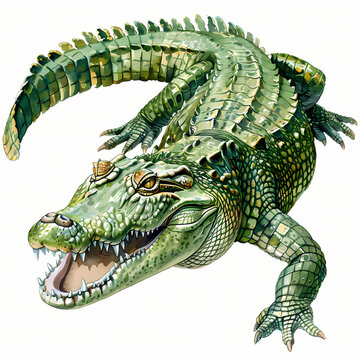 Watercolor Corocodile realist clipart on white background