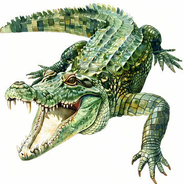 Watercolor Corocodile realist clipart on white background