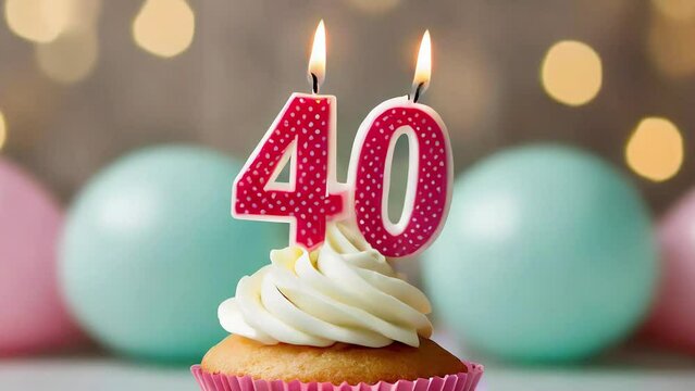 Timlapse with fast sequence of birthday cupcake. forty years celbration. 40 Happy birthday animation. fortieth anniversary