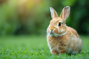 Fototapeta premium Rabbit Sitting in Grass Looking at Camera