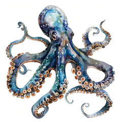 Obraz premium Watercolor Octopus realist clipart on white background