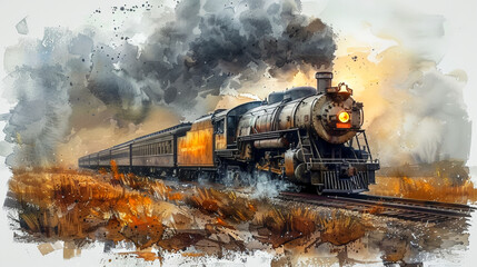 Digitale Illustration einer Lokomotive - obrazy, fototapety, plakaty