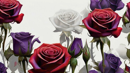 purple red blue and white rose in background withy text copy space in the middle with big empty space romantic rose background 
