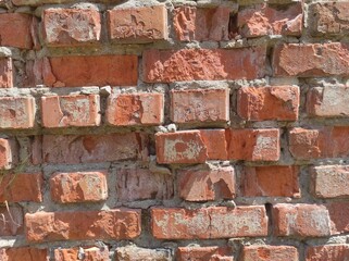 Texture of old weathered brick. Background of old red bricks