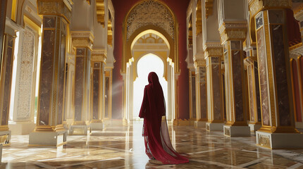 An arab woman in the corridor of a royal arab palace