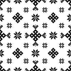 Pixel geometric ethnic embroidery traditional style pattern Aztec style abstract vector illustration
