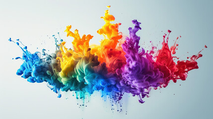 Fototapeta premium A dynamic burst of multicolored ink clouds intertwines in water, resembling a vivid underwater rainbow.