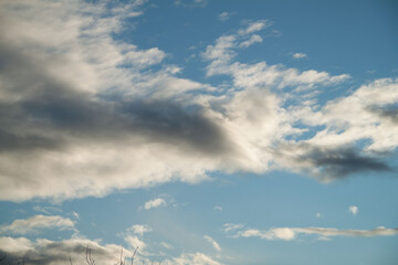 Obraz premium Clouds in the blue sky on a sunny day. Sunny sky background