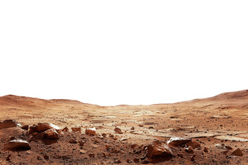 Martian landscape isolated on transparent background. Barren desert surface of red planet - obrazy, fototapety, plakaty