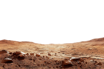 Martian landscape isolated on transparent background. Barren desert surface of red planet