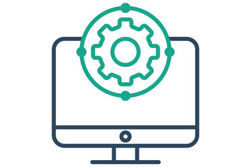 development icon. monitor with gear. icon related to action plan, business. line icon style. business element illustration