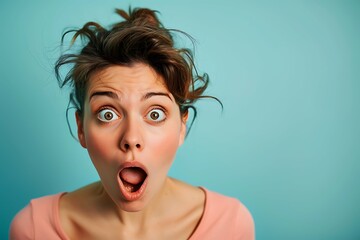 surprised face, woman, portrait of surprised woman - obrazy, fototapety, plakaty